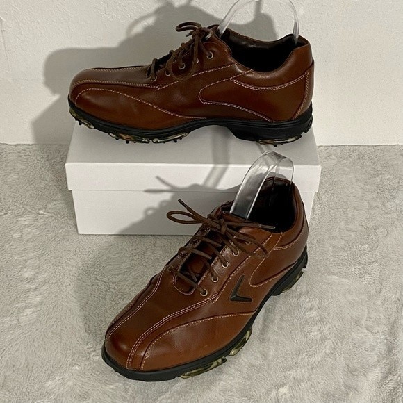 Callaway XTT Golf Oxfords Men’s Size 7.5 Soft Spikes Brown Leather Shoes - Picture 1 of 12